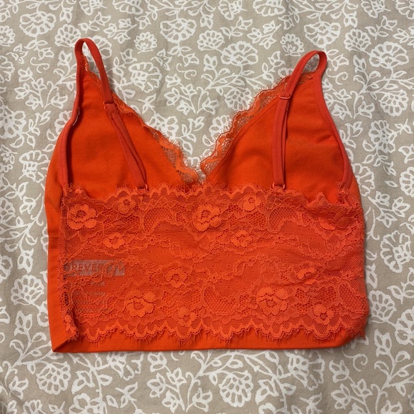 ‼️SOLD‼️Neon Orange lace tank crop top - Picture 2 of 3
